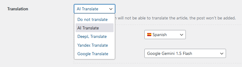 CyberSEO Pro - Translation: Google Translate, Yandex Translate, DeepL, AI Translate